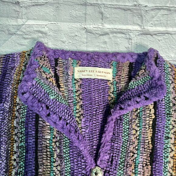 Nancy Lee Kaufman Cardigan One Size Oversized XL 2x Purple Striped Sweater - Picture 4 of 11